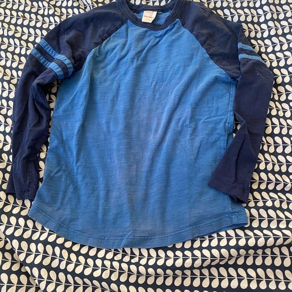 Kids Hanna Andersson Blue Long Sleeve Baseball Tee Shirt Size 8 cozy soft